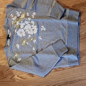 NWT J CREW Gray Sweatshirt with Floral Gold Accents - size MEDIUM